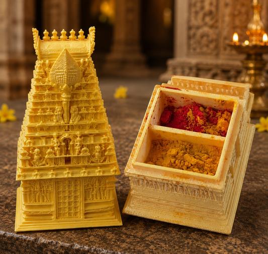 Premium Temple Kumkum & Turmeric Holder – Mini Gopuram Design